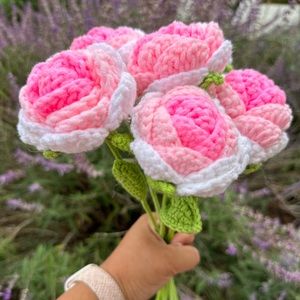 Pink rose crochet bouquets, 100% handmade! Nice gift for mothers and girlfriends